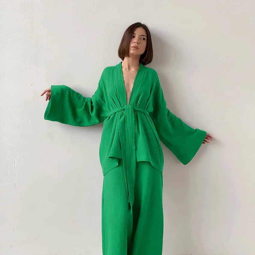 Silk Button-Down Pajama Set - Green