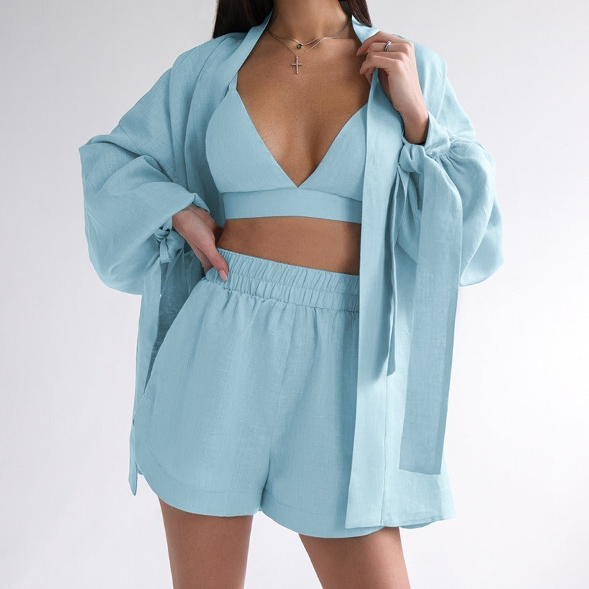 Blue Pajama Set with Bathrobe