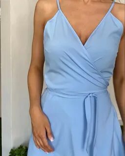 Blue Lace-Up V-Neck Night Dress